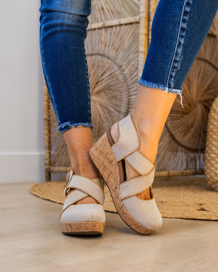 Corkys Case Closed Wedge Sandals - Caramel Combo Corkys Footwear