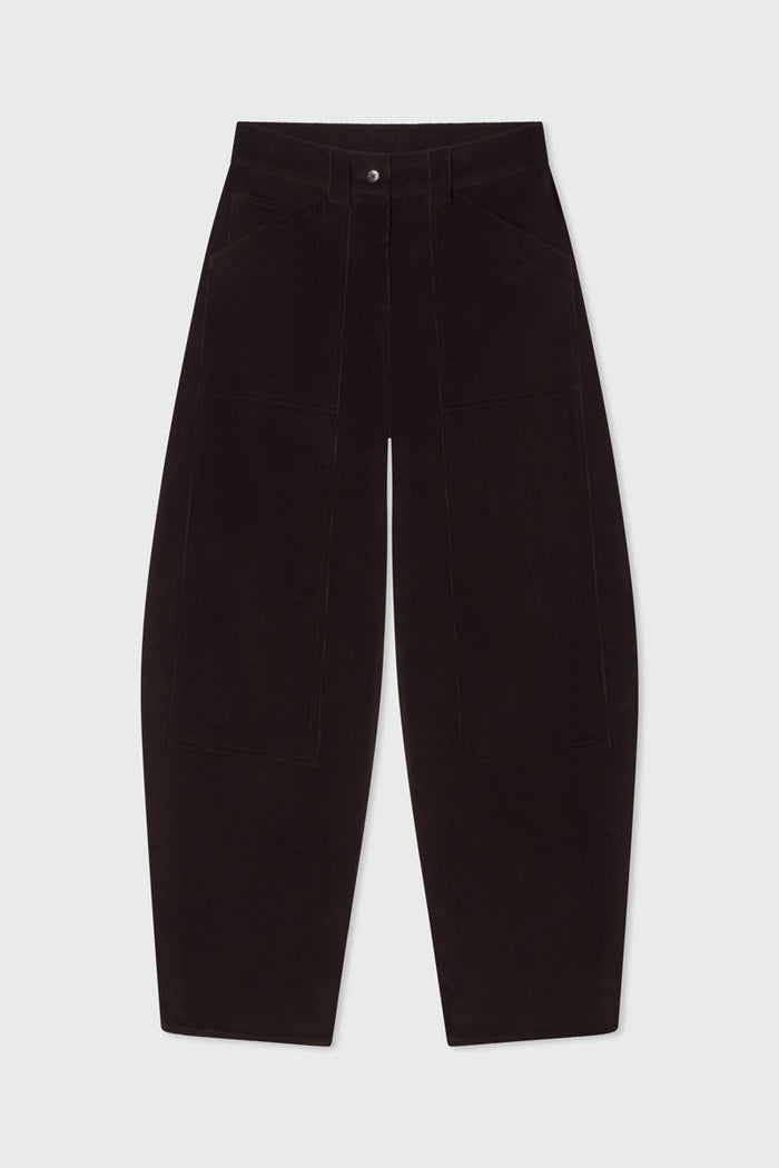 Cotton Corduroy Barrel Patch Pant - Chocolate
