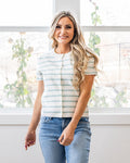 Courtney Striped Short Sleeve Cardigan - Color Options Available! Be Cool Seafoam