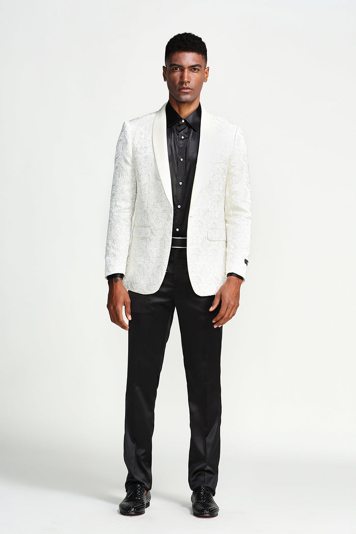 Cream / Slim Fit / Paisley Shawl Collar Sports Coat Blazer - Giorgio's Menswear