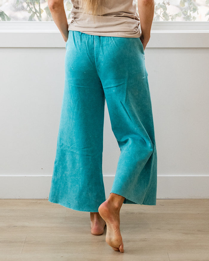 Cropped Wide Leg Comfy Pants - Light Teal Zenana