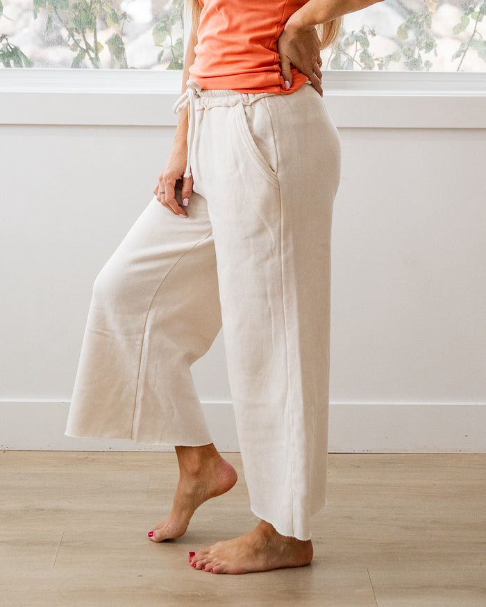 Cropped Wide Leg Comfy Pants - Sand Beige Zenana