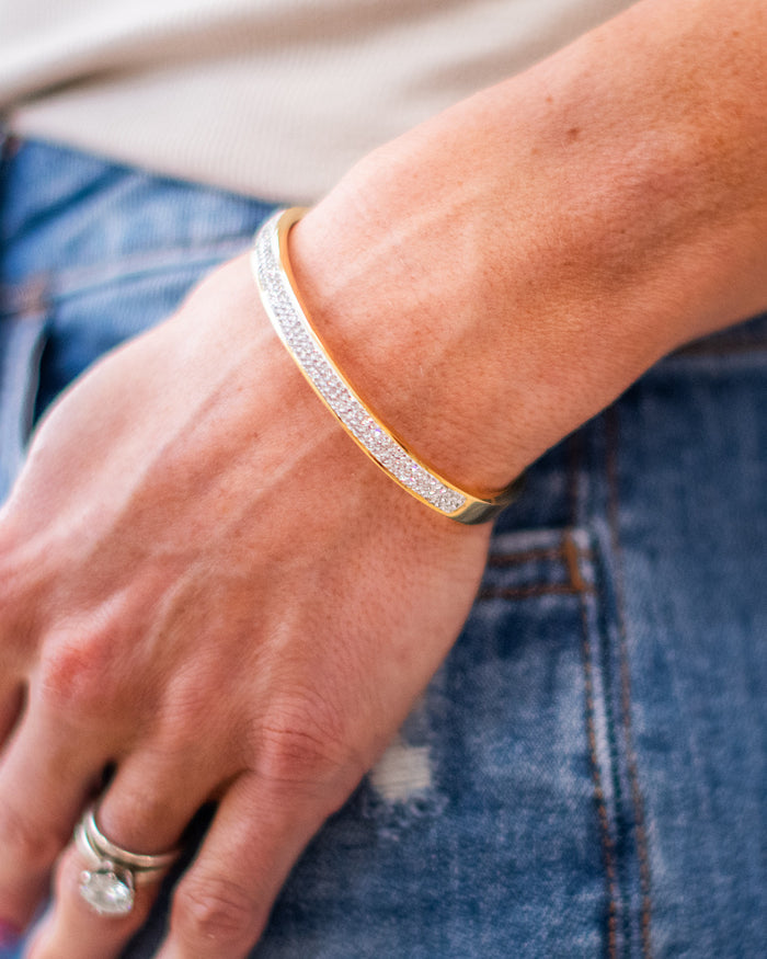 Crystal Paved Stainless Steel Bracelet - Gold Trendy Wholesale