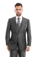 D. Gray Textured Pattern 3-PC Slim Fit Performance Stretch Suits For Men - Giorgio's Menswear