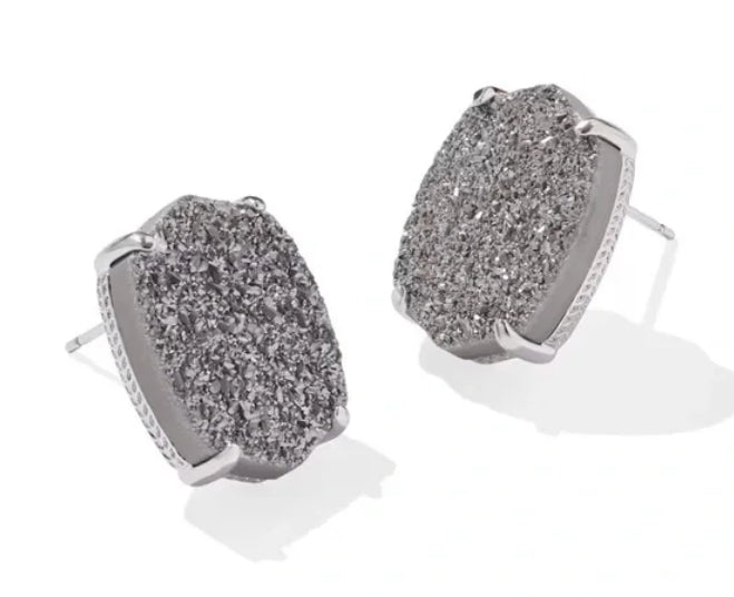 Daphne Large Stud Earrings Rhodium Platinum Drusy
