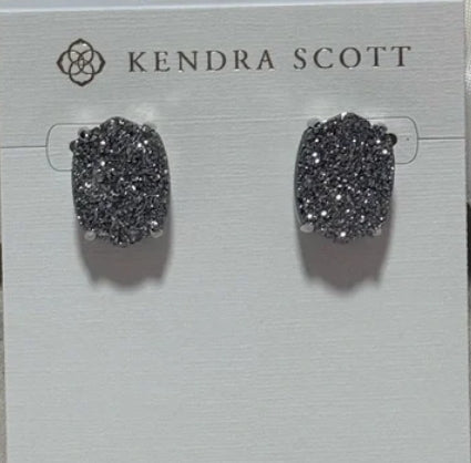 Daphne Large Stud Earrings Rhodium Platinum Drusy