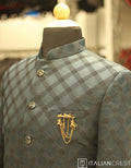 Dark Green Jacquard Jodhpuri Suit