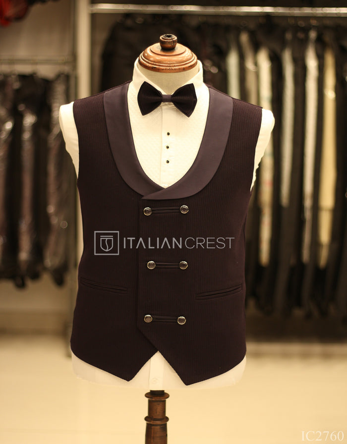 Dark Purple Jacquard 5pc Wedding Suit