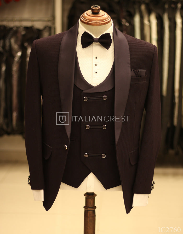 Dark Purple Jacquard 5pc Wedding Suit