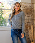 Dawn Striped Henley Long Sleeve Top - Color Options Available! Michelle Mae Charcoal