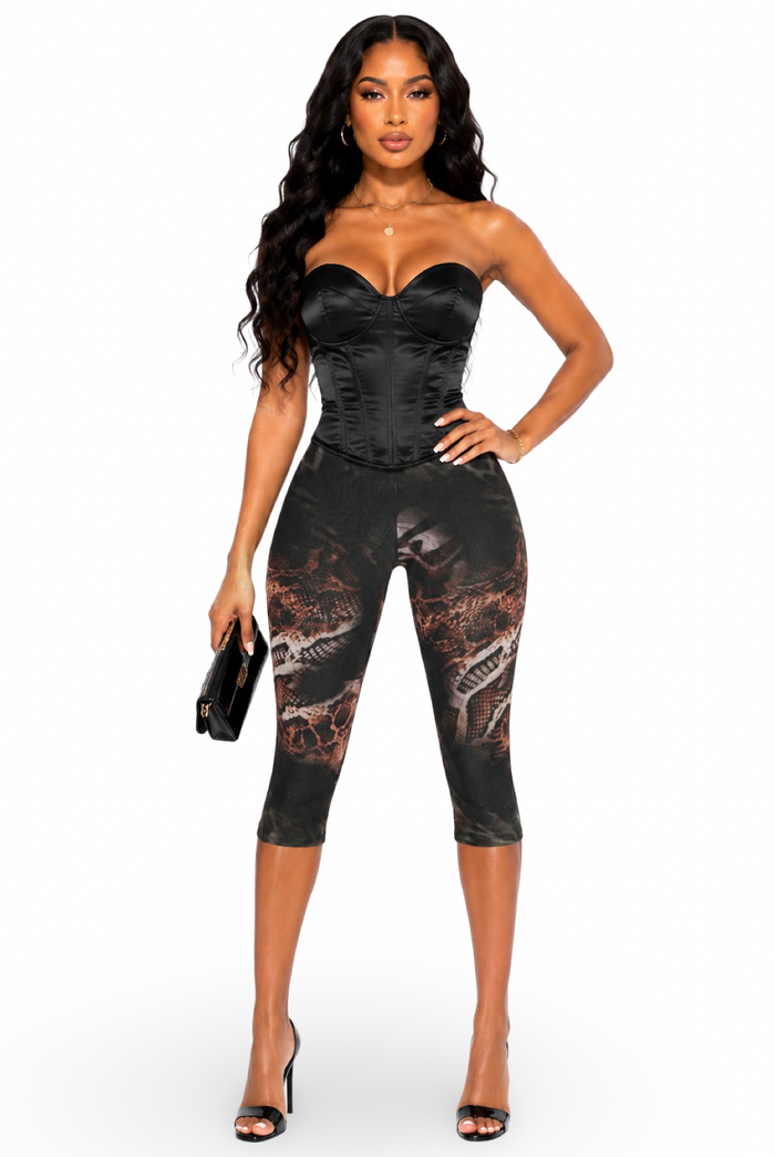 Deadly - Snake Print Detail Mesh Stretch Capri Leggings
