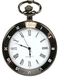 Black Pearl Deco Open Face Quartz Pocket Watch with Chain