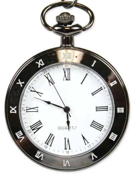 Black Pearl Deco Open Face Quartz Pocket Watch with Chain