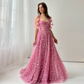 Delicate Pink 3D Floral Spaghetti Evening Dress SS701