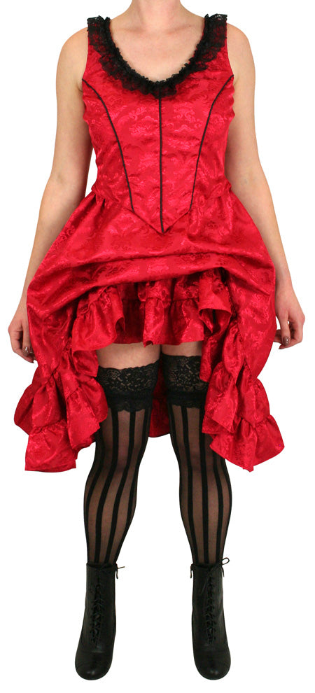 Delilah Saloon Dress, Red Brocade