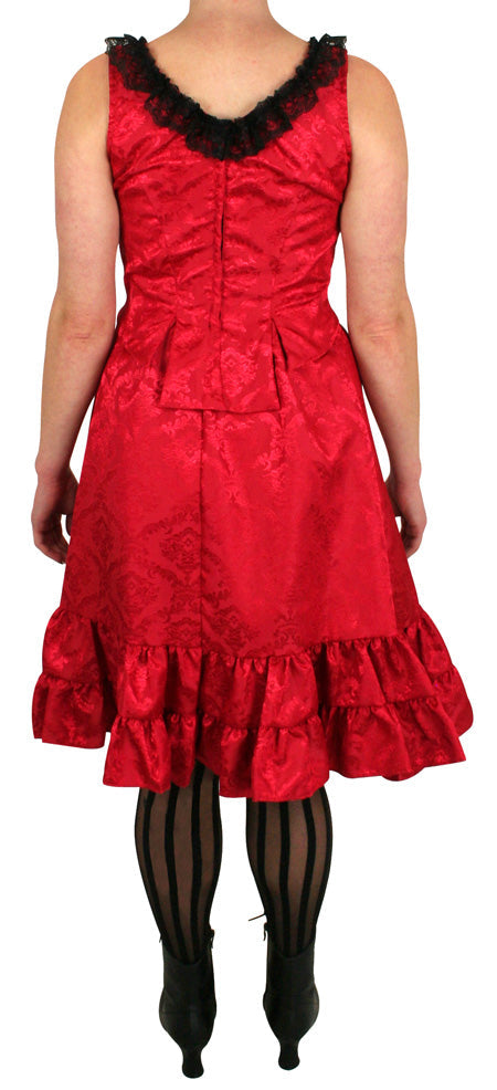 Delilah Saloon Dress, Red Brocade