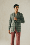 Dent Cotton Virgin Wool Check Blazer Green
