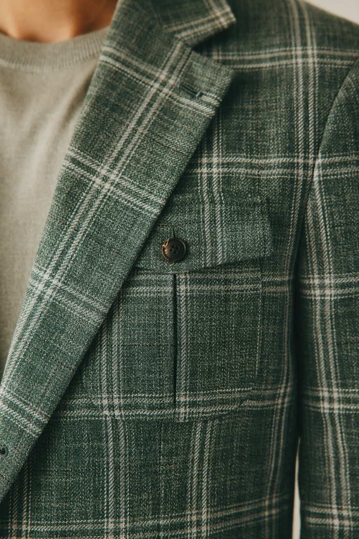 Dent Cotton Virgin Wool Check Blazer Green