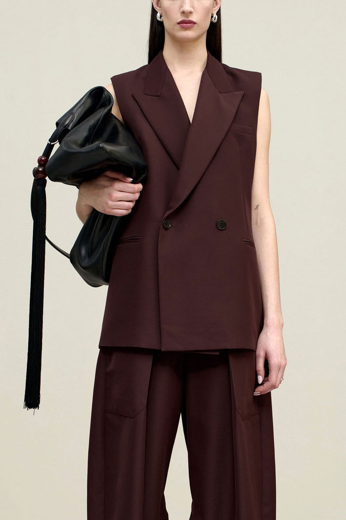 Deon Sleeveless Blazer - Mahogany Gazar Suiting
