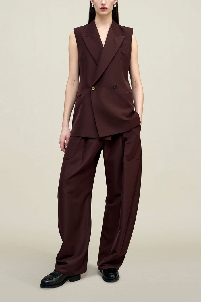 Deon Sleeveless Blazer - Mahogany Gazar Suiting