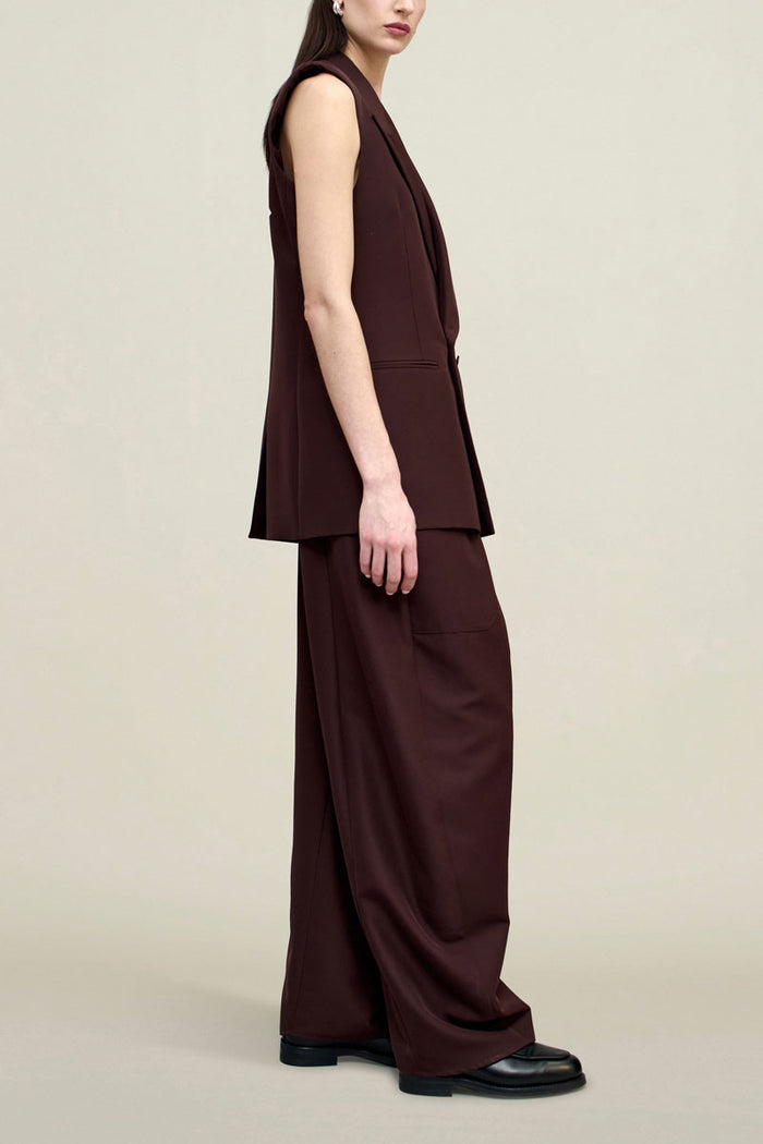 Deon Sleeveless Blazer - Mahogany Gazar Suiting