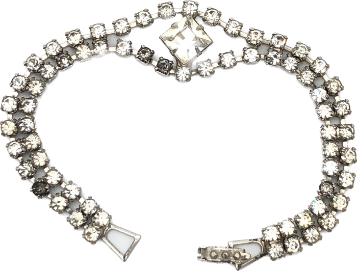 Diamond Center Silver Tone Rhinestone Cocktail Bracelet