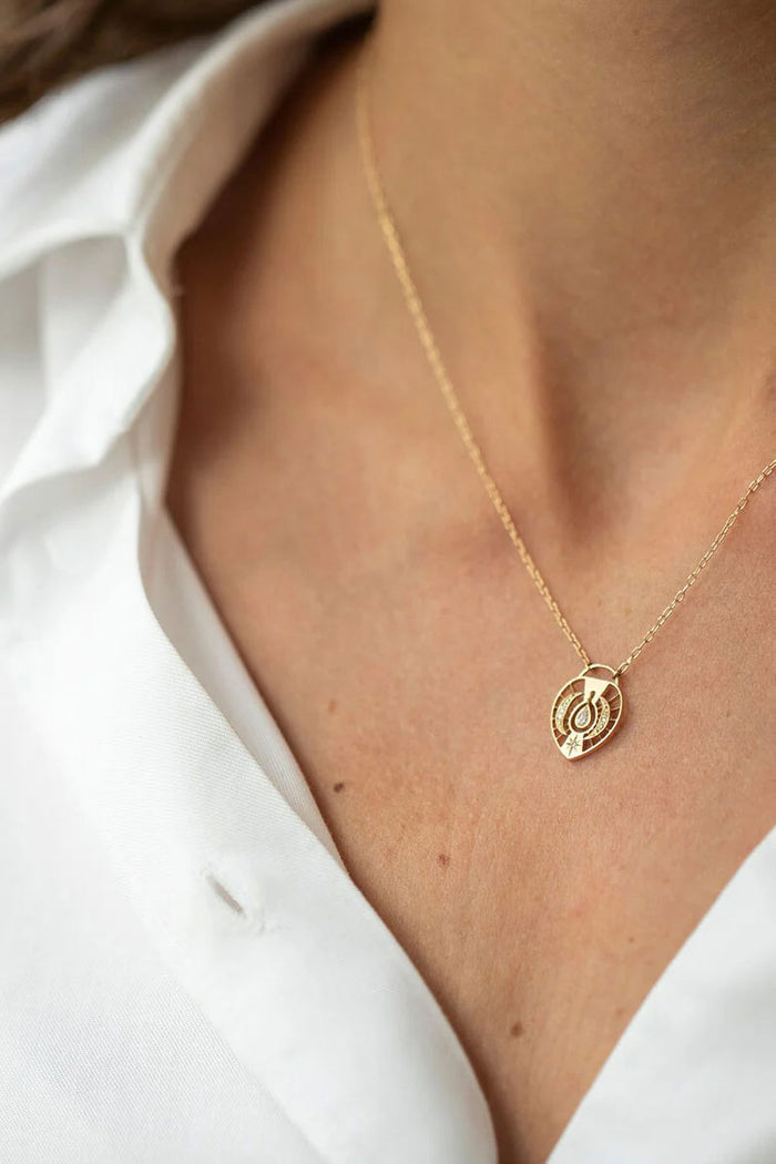 Diamond Pear Moon and Star Open Heart Necklace - Yellow Gold