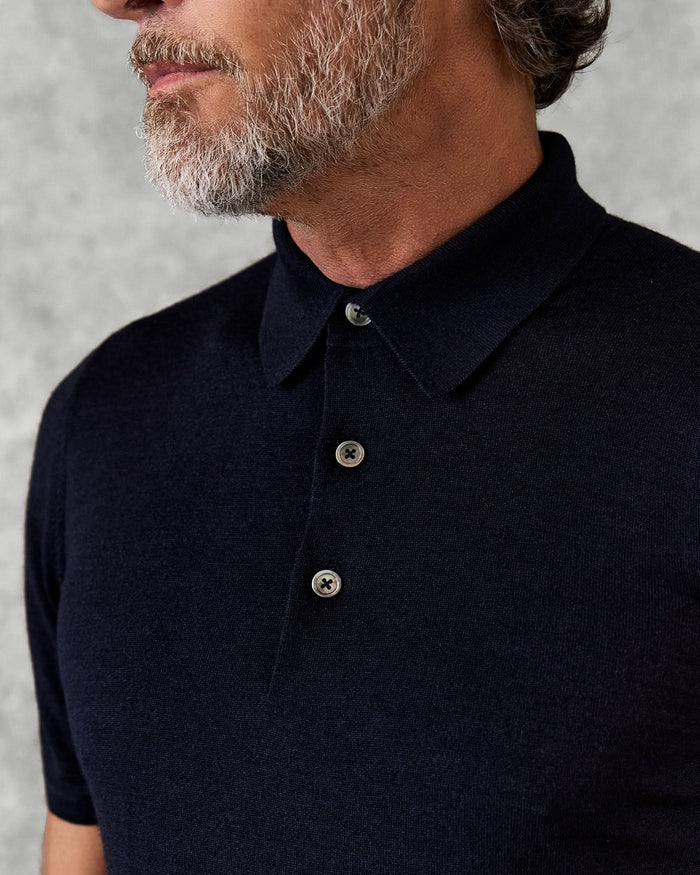 Dicken Merino Wool Silk Cashmere Polo Shirt Navy