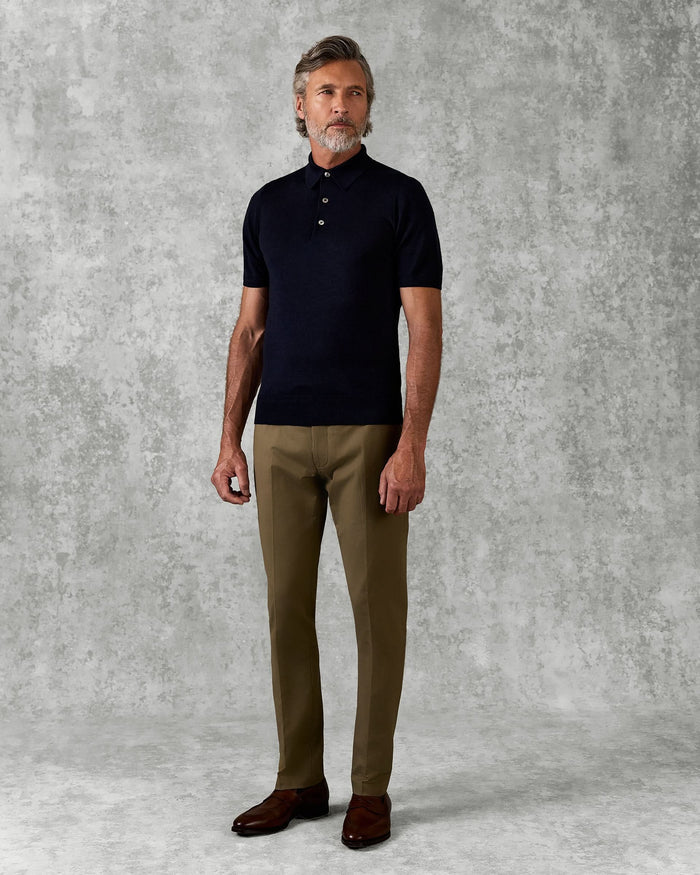 Dicken Merino Wool Silk Cashmere Polo Shirt Navy