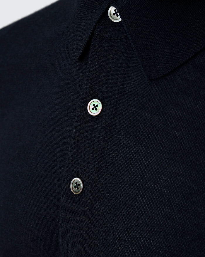 Dicken Merino Wool Silk Cashmere Polo Shirt Navy