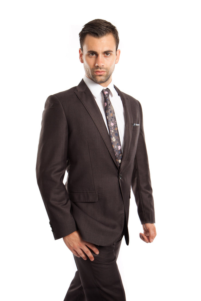 Dk. Gray Solid 2-PC Slim Fit Performance Stretch Suits For Men - Giorgio's Menswear