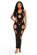 Don't Watch The Clock - Cut Out Halter Back Cut Out Maxi Dress