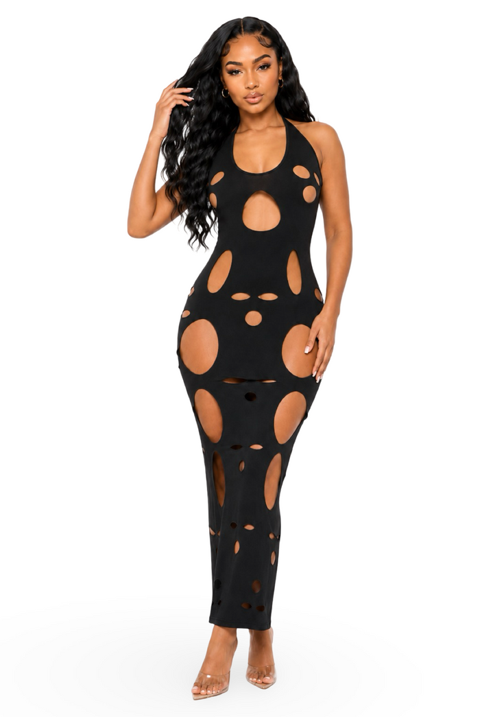 Don't Watch The Clock - Cut Out Halter Back Cut Out Maxi Dress
