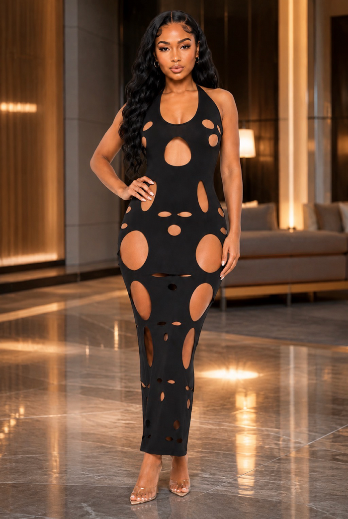 Don't Watch The Clock - Cut Out Halter Back Cut Out Maxi Dress