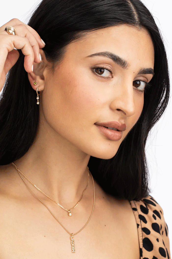 Double Diamond Raindrop Huggies - Diamonds 14k Yellow Gold