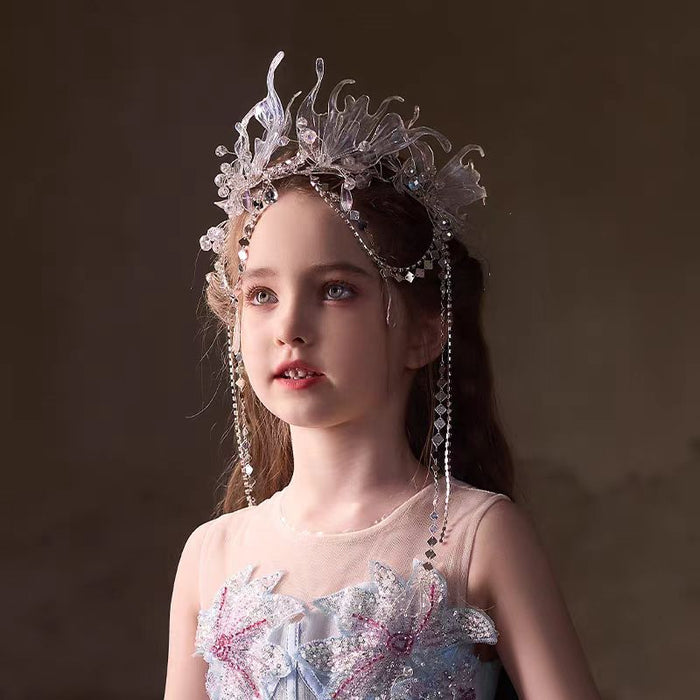 Dreamy Girl High-end Crown Mermaid Hair Accessories Birthday Piano Tassel Headband W024