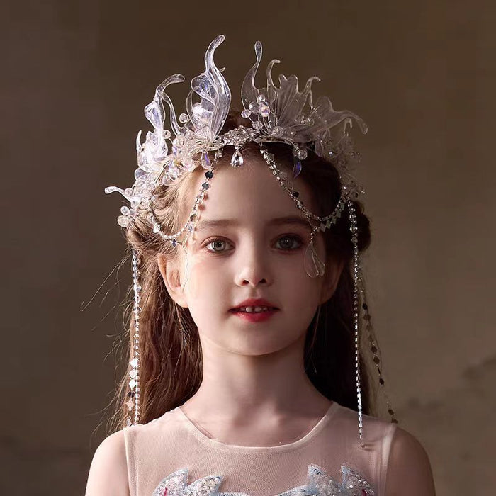 Dreamy Girl High-end Crown Mermaid Hair Accessories Birthday Piano Tassel Headband W024