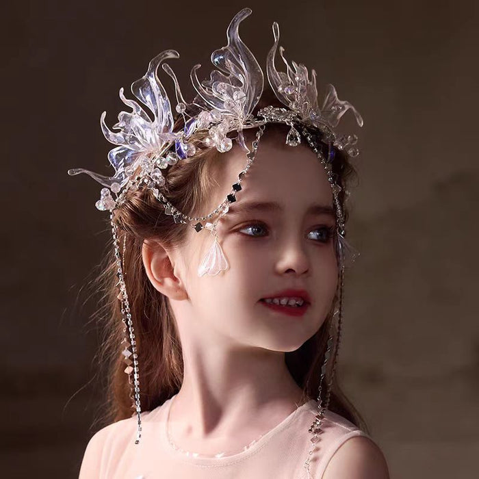 Dreamy Girl High-end Crown Mermaid Hair Accessories Birthday Piano Tassel Headband W024