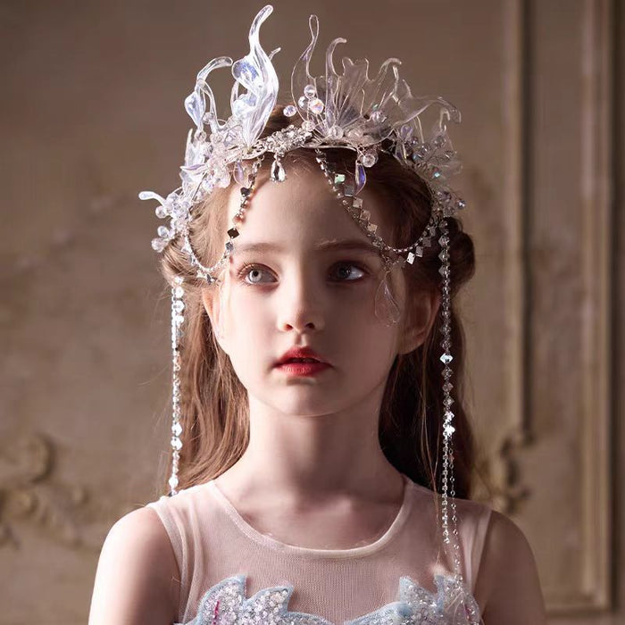 Dreamy Girl High-end Crown Mermaid Hair Accessories Birthday Piano Tassel Headband W024