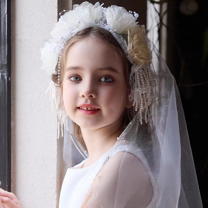 Dreamy Girls Headdress Fairy Dress Accessories Eyebrow Pendant Flower Girl Birthday Tassel Headband Veil W027