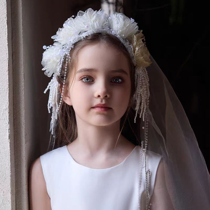 Dreamy Girls Headdress Fairy Dress Accessories Eyebrow Pendant Flower Girl Birthday Tassel Headband Veil W027