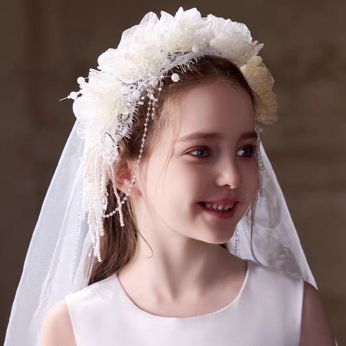 Dreamy Girls Headdress Fairy Dress Accessories Eyebrow Pendant Flower Girl Birthday Tassel Headband Veil W027