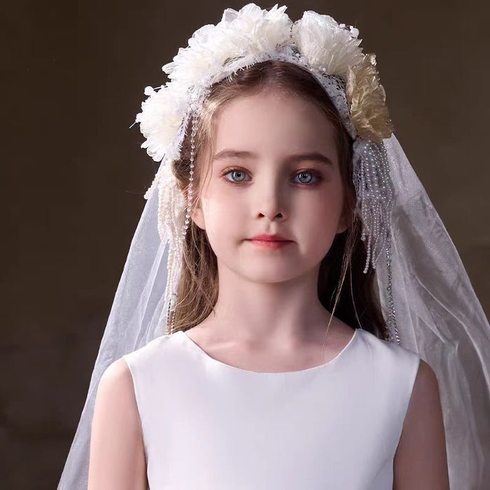 Dreamy Girls Headdress Fairy Dress Accessories Eyebrow Pendant Flower Girl Birthday Tassel Headband Veil W027