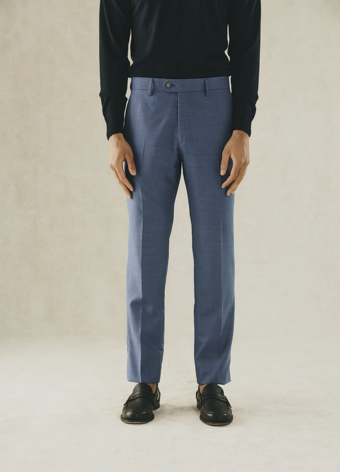 Drummond Wool Suit Trousers Basketweave Blue