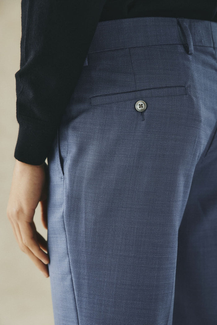 Drummond Wool Suit Trousers Basketweave Blue