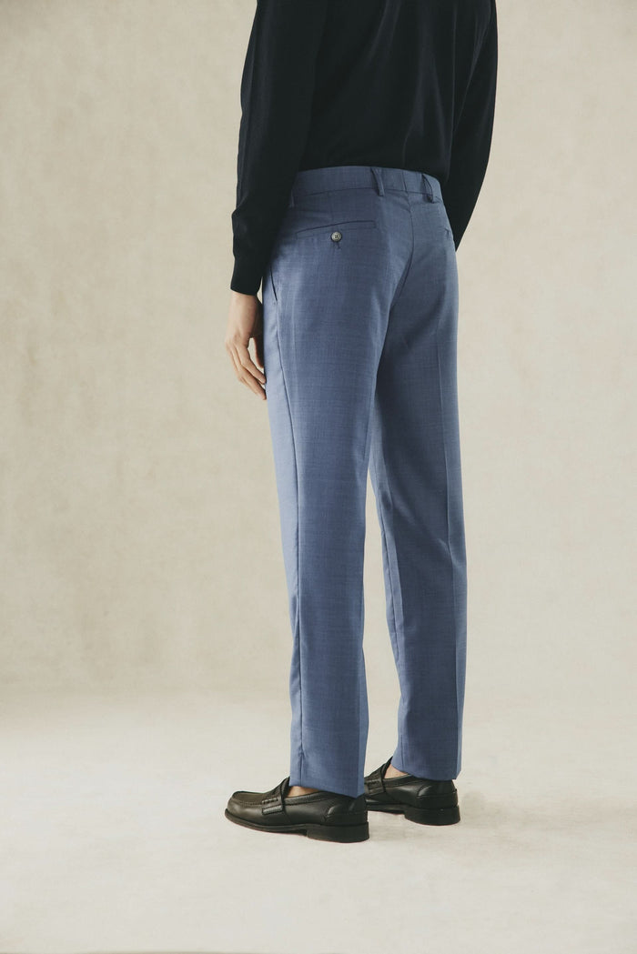 Drummond Wool Suit Trousers Basketweave Blue
