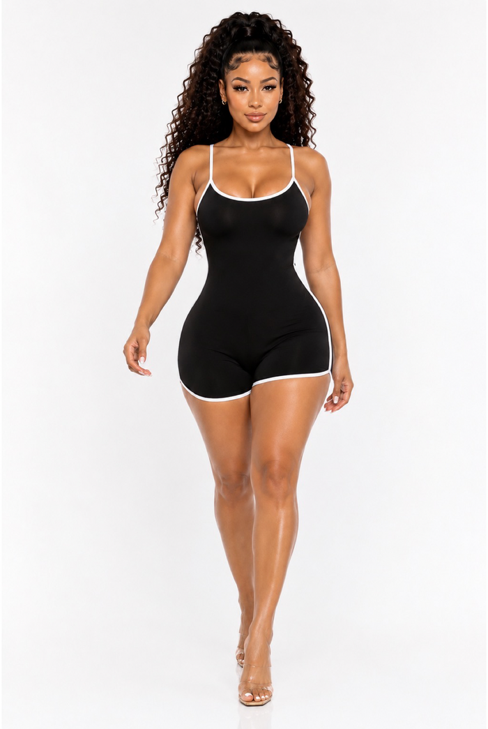 Easy Does It - Spaghetti Strap Dolphin Trim Short Romper