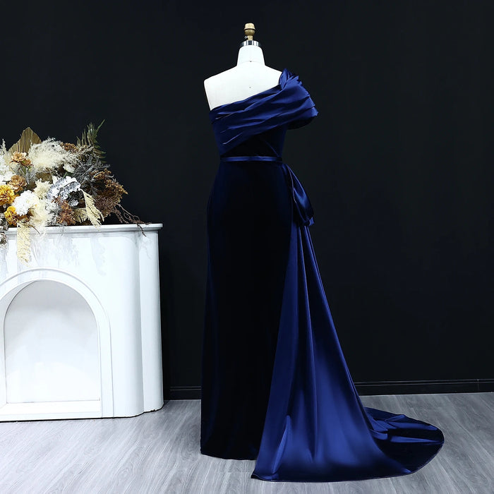 Elegant Dark Blue One Shoulder Evening Dress SF369