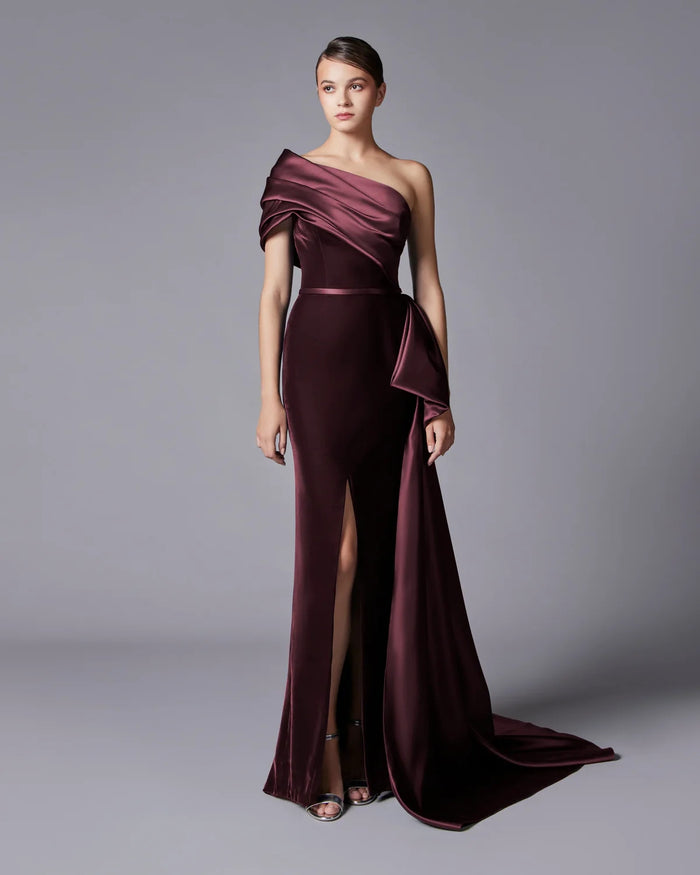 Elegant Dark Blue One Shoulder Evening Dress SF369