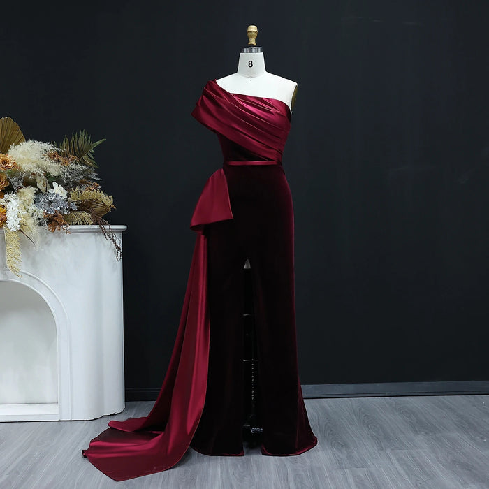 Elegant Dark Blue One Shoulder Evening Dress SF369